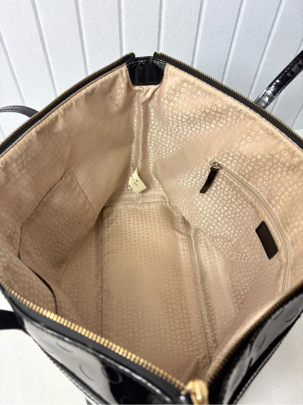 Kate Spade Patent Leather Black Polka Dot Large Tote‎